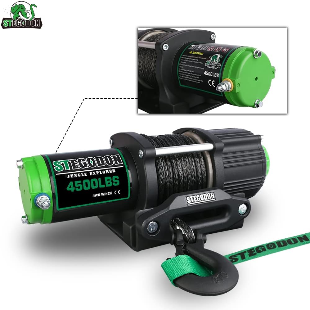 4500lbs Load Capacity 12V Synthetic Rope Winch Waterproof IP 67 Electric Winch with Wired Remote and Wireless Remotes O751