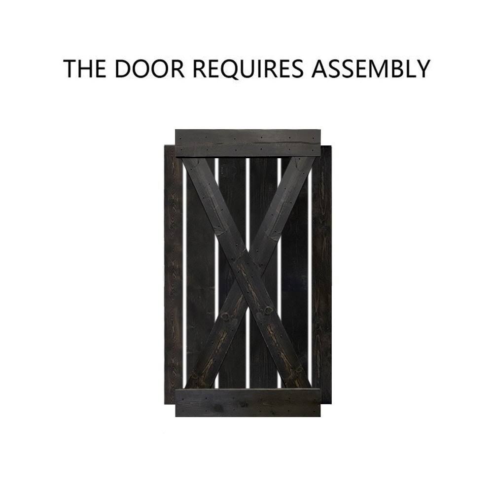 Charcoal Black Solid Wood Interior Sliding Barn Door with Hardware Kit A240