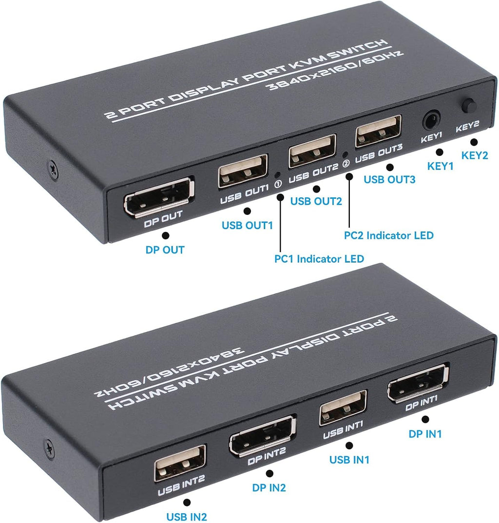 4K@60Hz DP USB KVM Switch with 2 DP Cable and 2 USB Cable W683069