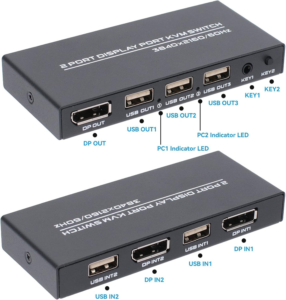 4K@60Hz DP USB KVM Switch with 2 DP Cable and 2 USB Cable W683069