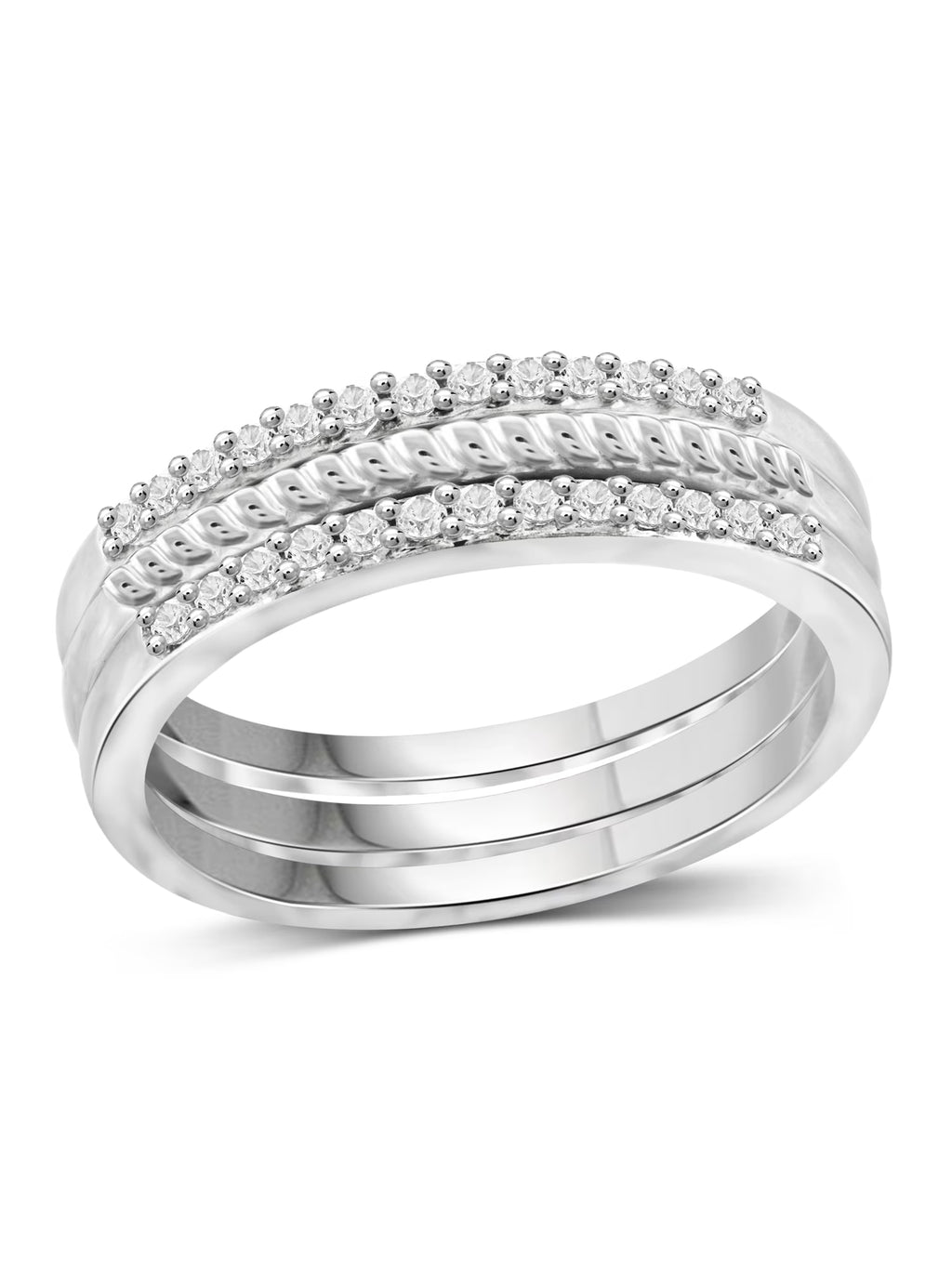 Sterling Silver Stacking Rings Set with White Diamond P5843