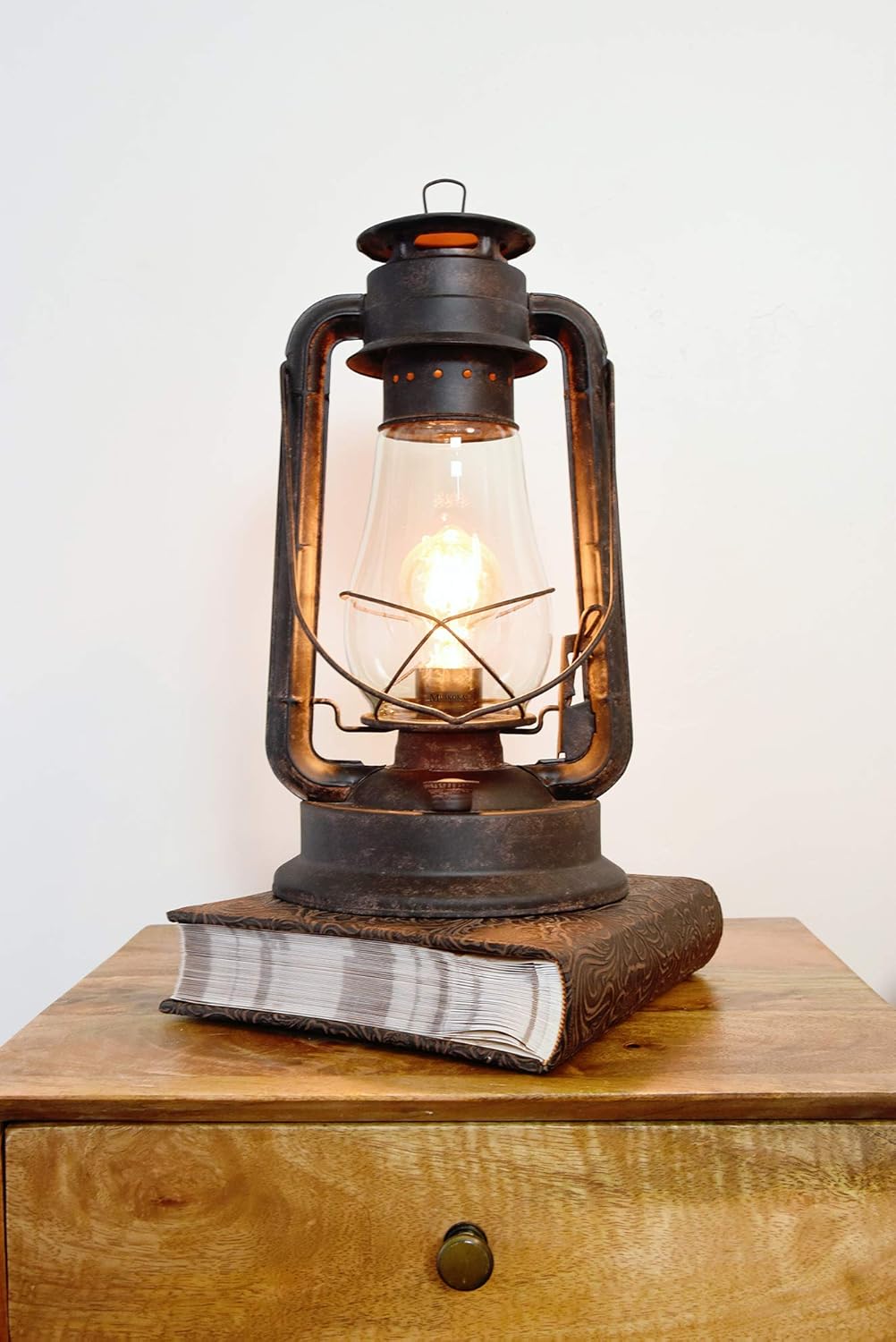 Rustic Finish Electric Table Lamp with Hurricane Glass and Dimmer X858