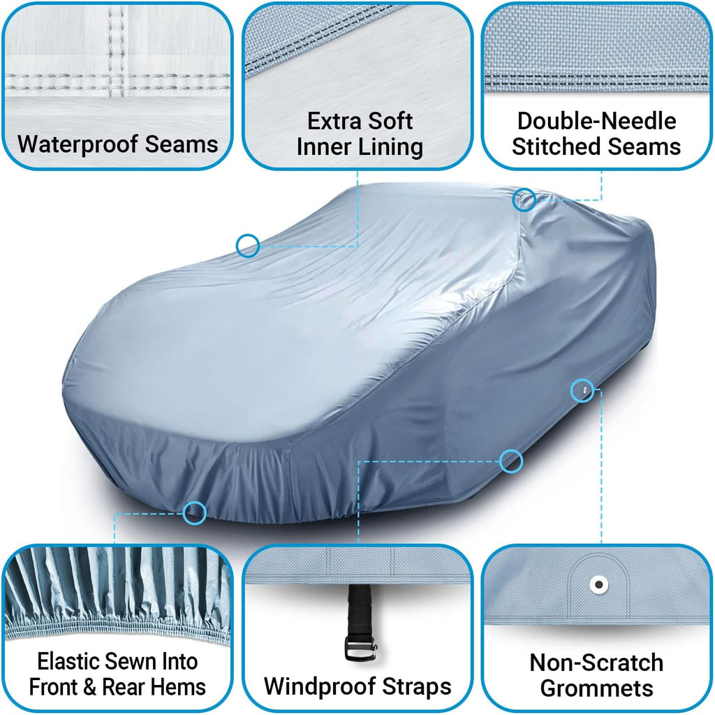 Full Car Cover Waterproof All Weather Resistant Custom Outdoor Indoor Sun Snow Storm Protection Form-Fit Padded Cover with Straps L4167