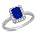 Emerald Cut Simulated Blue Sapphire 14k White Gold Halo Ring Size 9.5 N706499