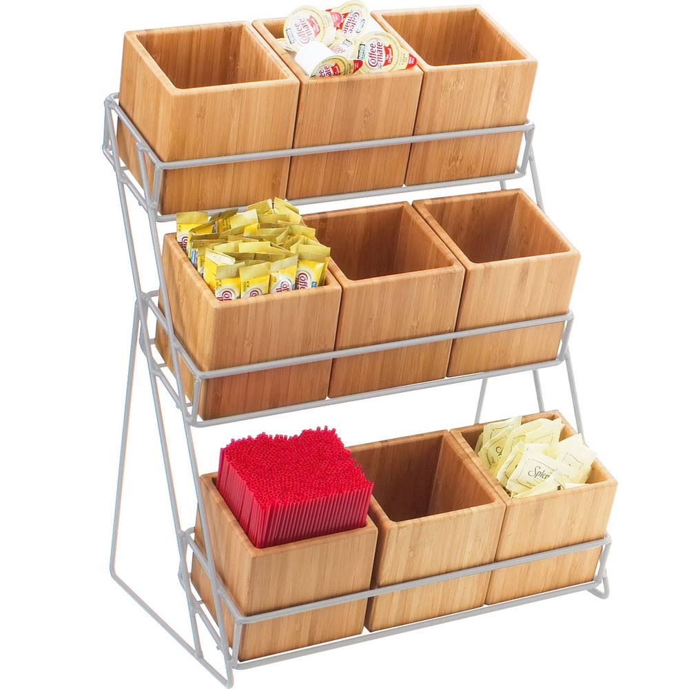 9 Compartment Jar Holder, Silver/Bamboo M5777