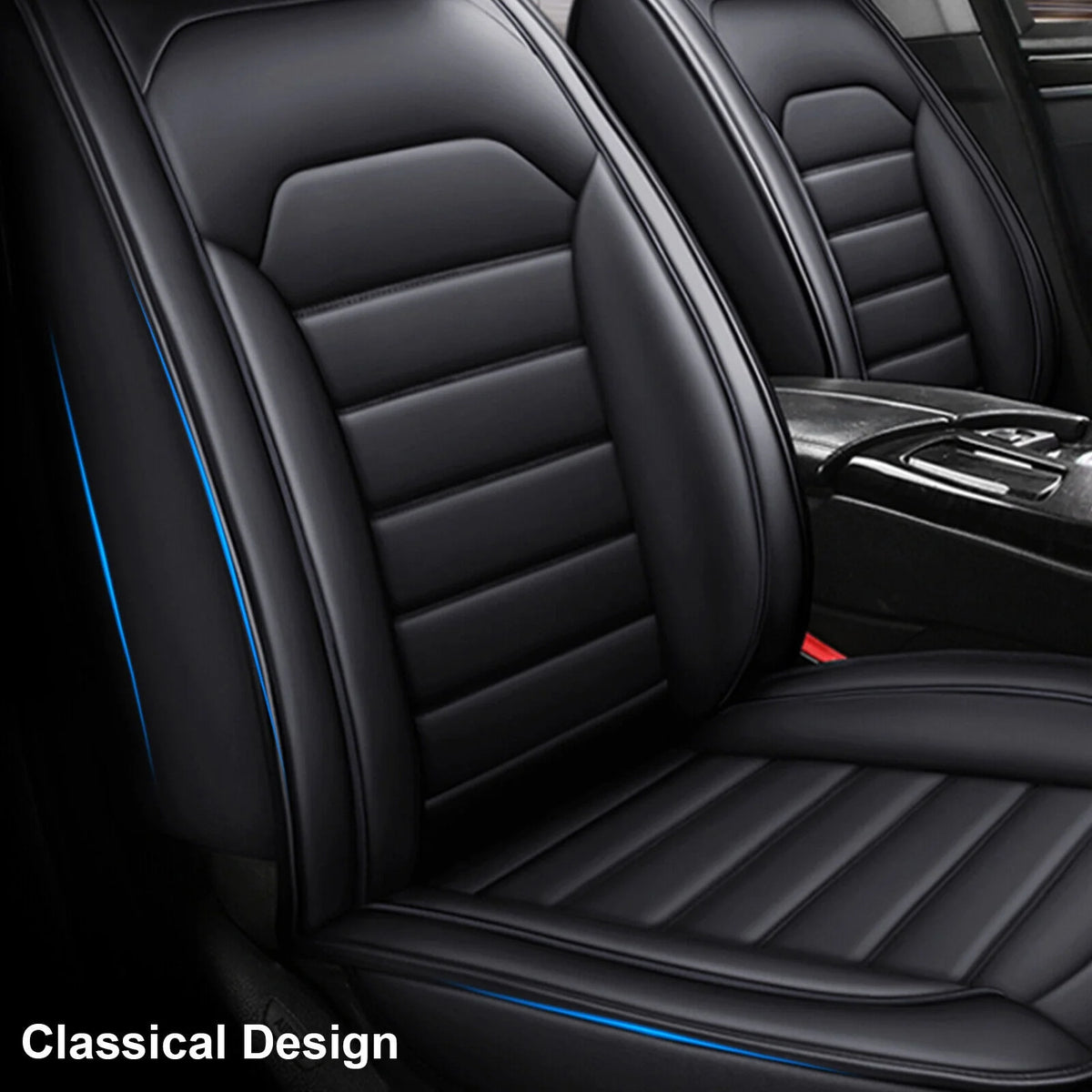 Black Waterproof Pu Leather Full Set Car Seat Covers W276630