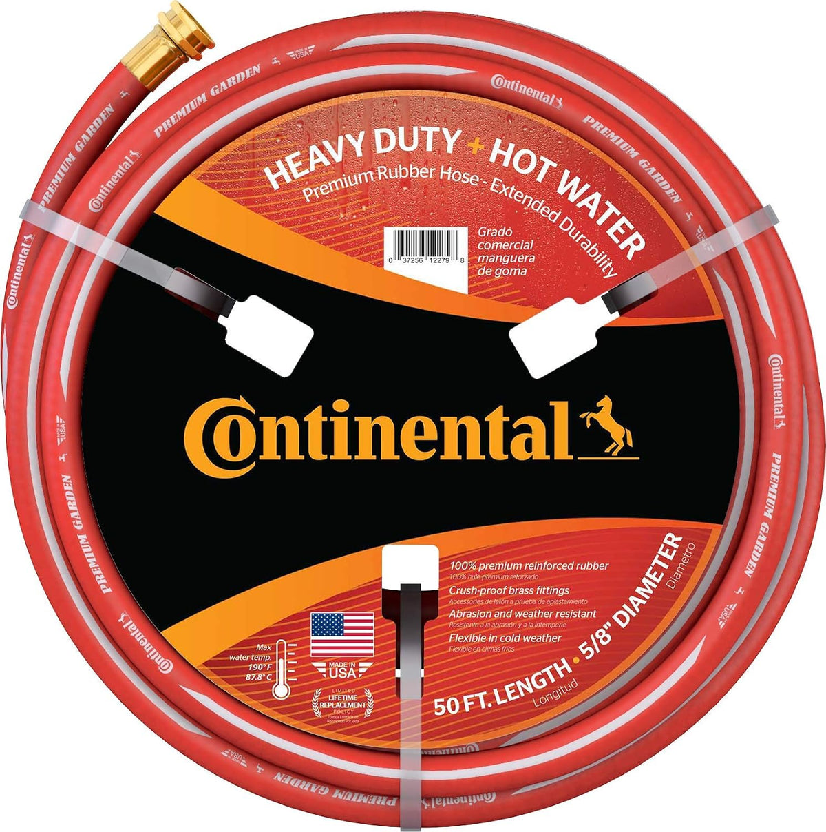 Red Heavy Duty Hot Water Garden Hose, 5/8" ID x 50' Length, Pack of 2 W44230