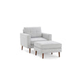 Modular Armchair with Ottoman, Light Gray, 1 Seater, Walnut Wood Legs I46429