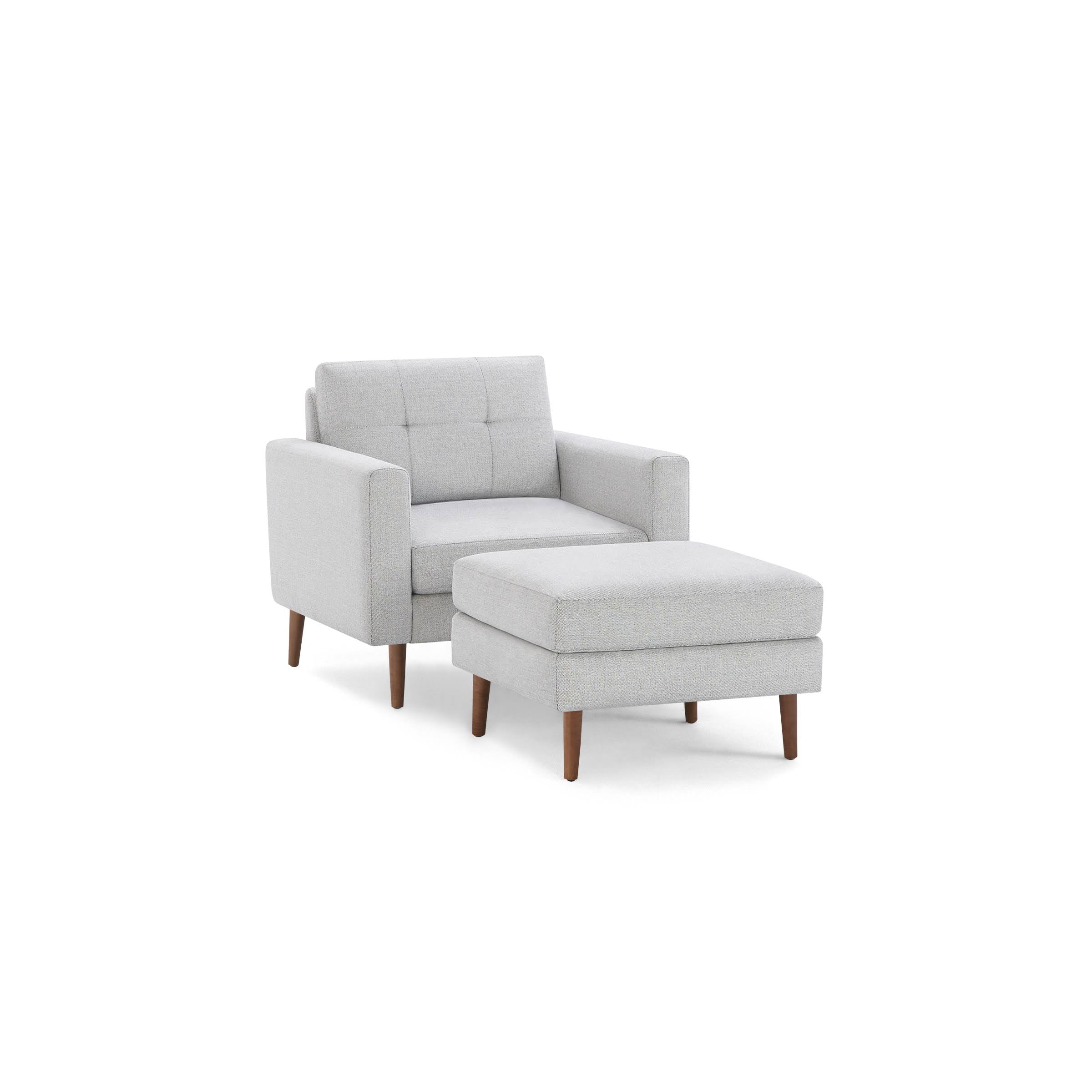Modular Armchair with Ottoman, Light Gray, 1 Seater, Walnut Wood Legs I46429