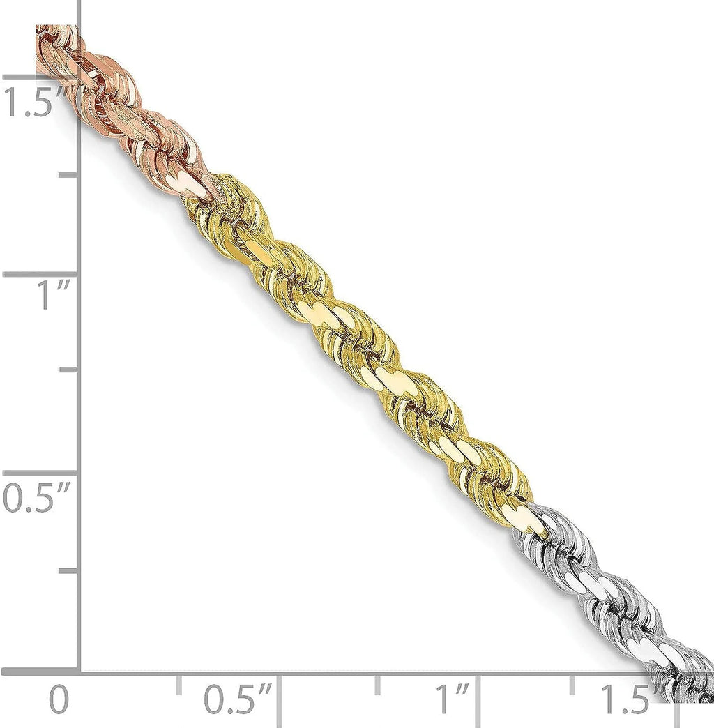 14K Tri-colored Diamond-cut Rope Chain - 24" C893245