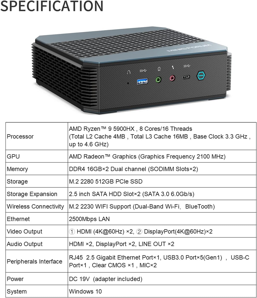 Mini PC AMD Ryzen 9 5900HX 8 Cores 32 GB RAM 512 GB PCIe SSD Z65776