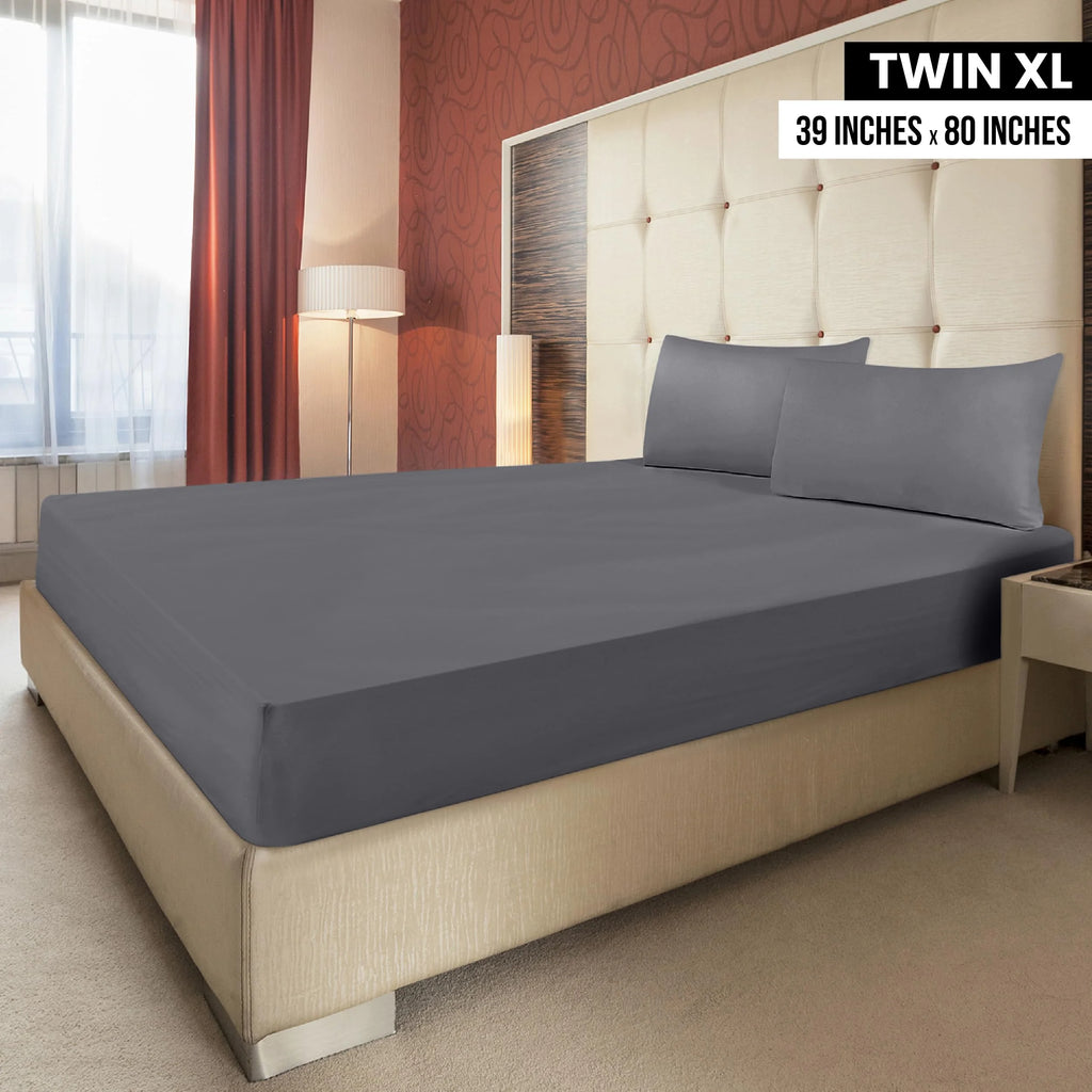 Grey Twin XL Fitted Sheets 2 Pack, Brushed Microfiber, Deep Pockets D914