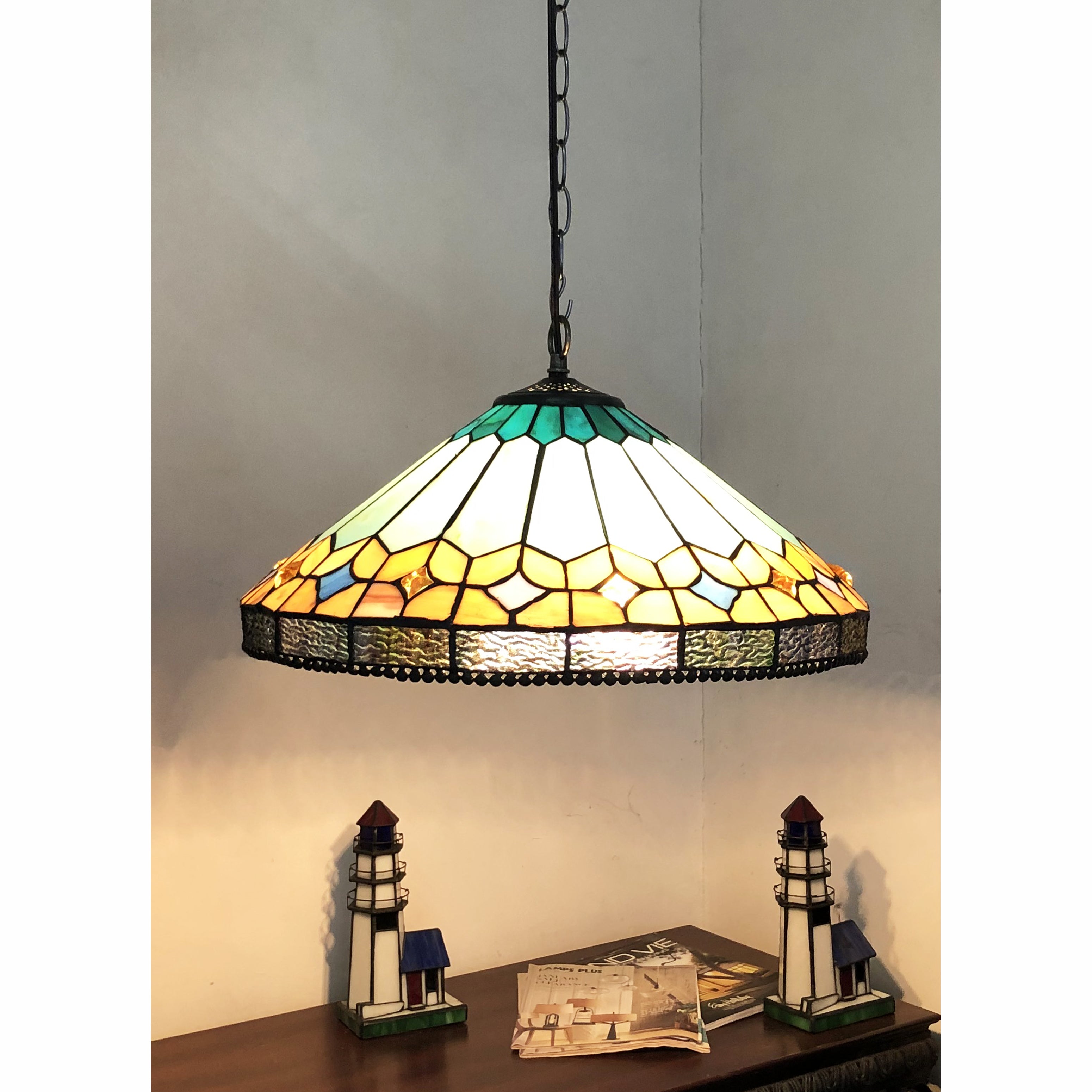 Tiffany-Style Stained Glass Ceiling Pendant 18" Height B9597
