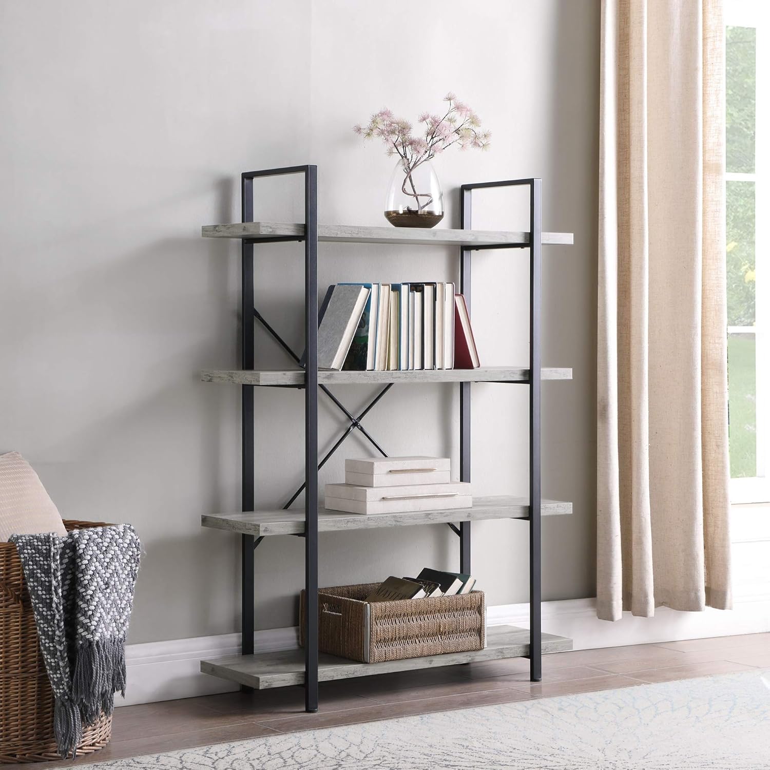 5 Tier Wood and Metal Bookshelf F483252