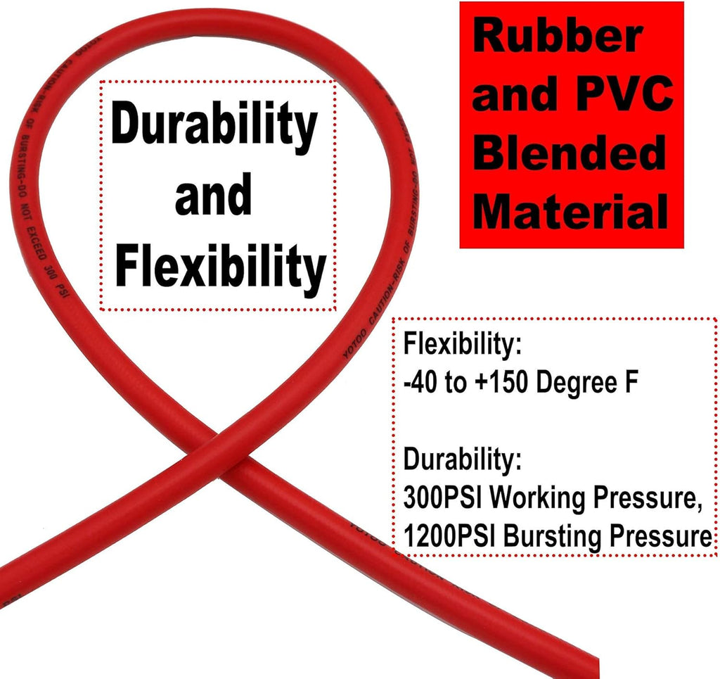 Hybrid Air Hose 3/8-Inch by 250-Feet 300 PSI Heavy Duty with 5pcs Solid Brass Repair Fittings R456