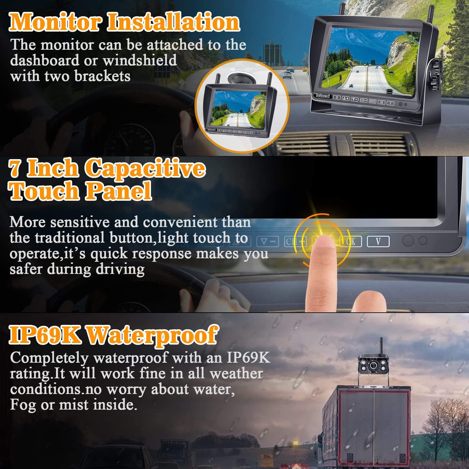 Wireless HD 1080P Backup Camera with 7" Touch Key DVR Monitor U25180
