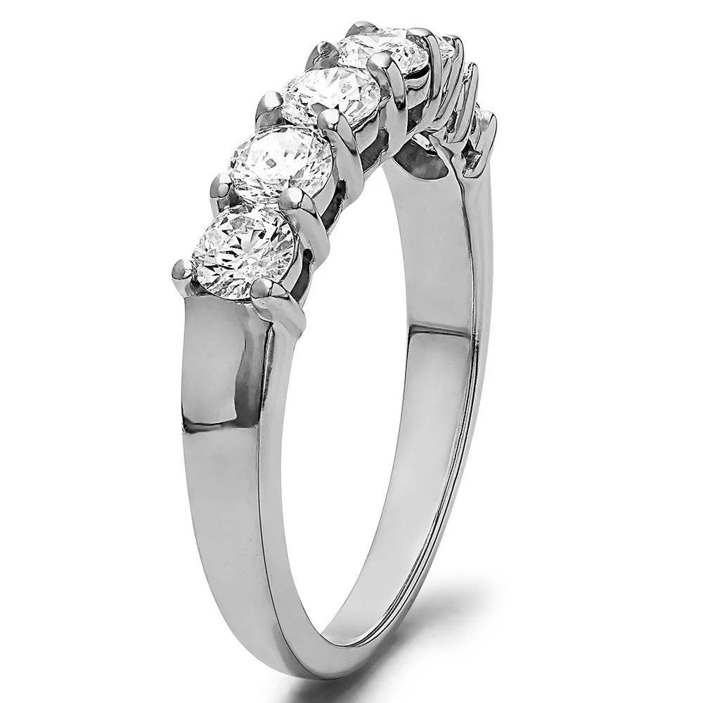 Seven Stone Shared Prong Contoured Wedding Ring In Sterling Silver With Moissanite B959221