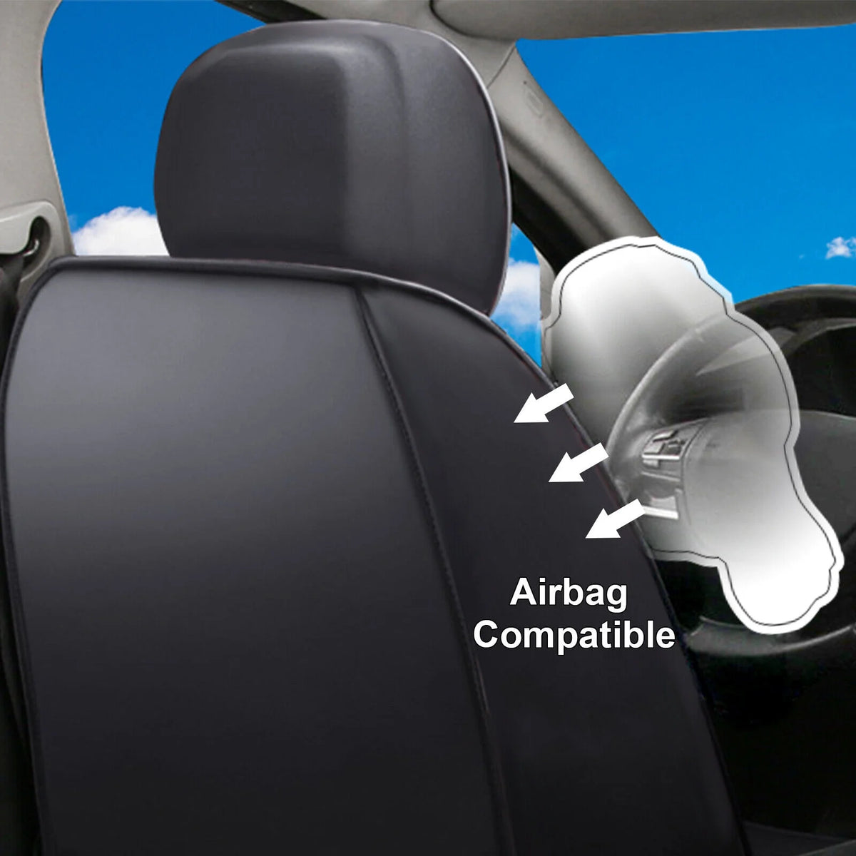 Black Waterproof Pu Leather Full Set Car Seat Covers W276630