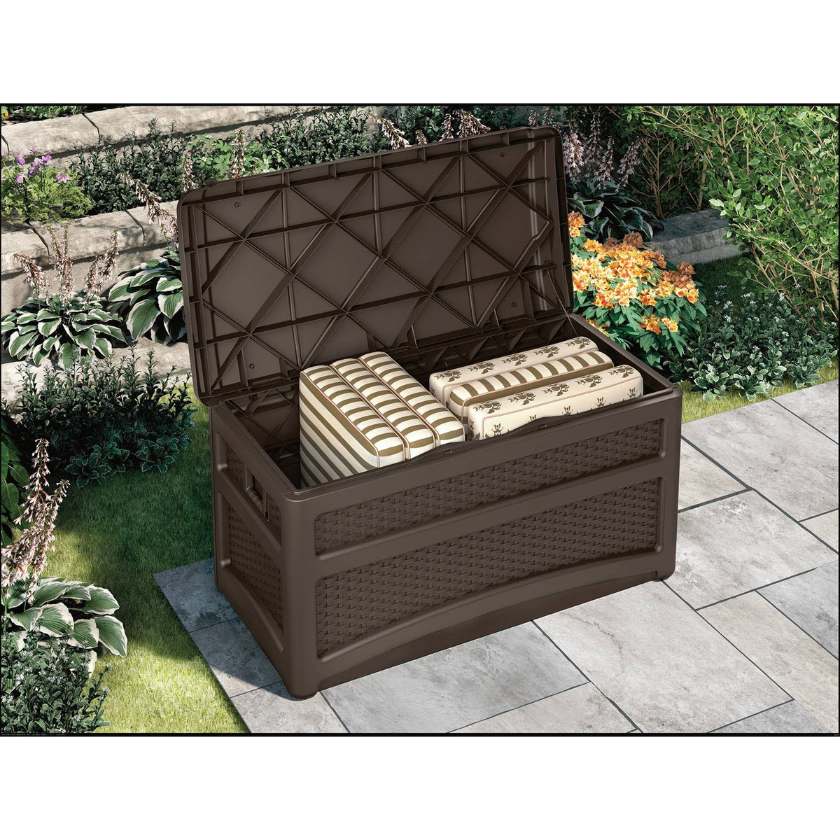 Brown 73gal Resin Deck Box with Seat I9193