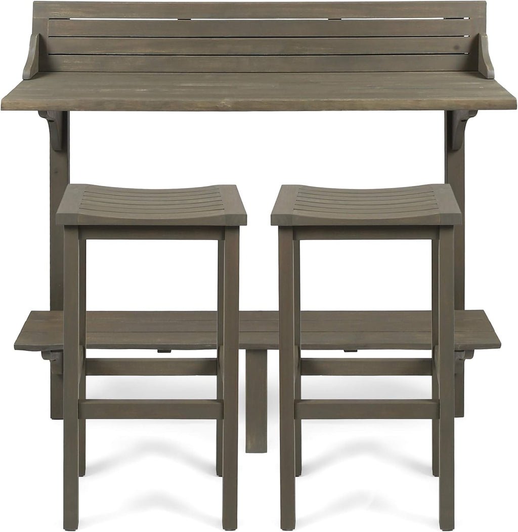 3-Pcs Acacia Wood Outdoor Bar Set, Grey Finish X406957