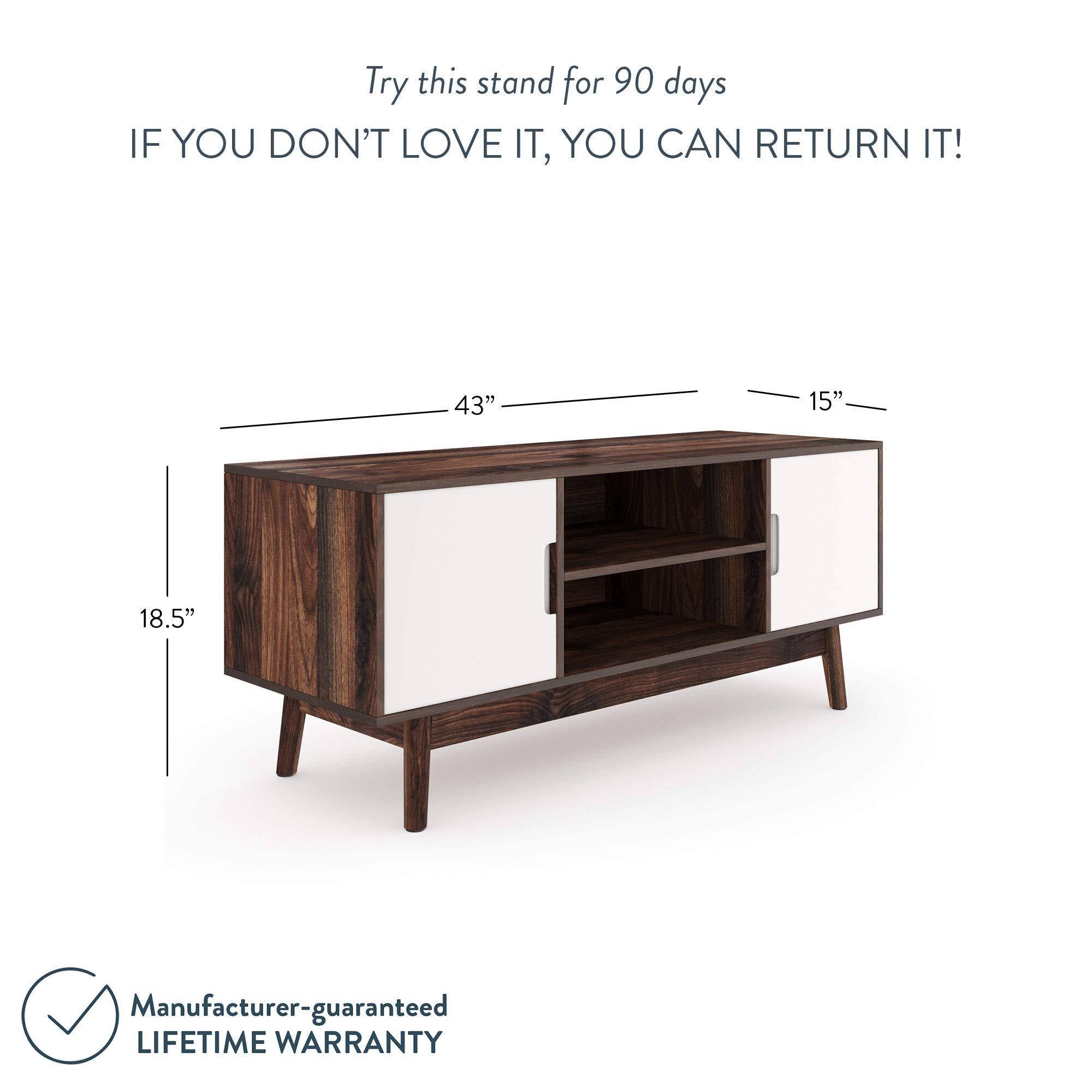 Brown Scandinavian TV Stand with White Cabinet Doors R7484