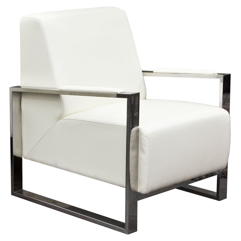 White Accent Chair with Stainless Steel Frame I878