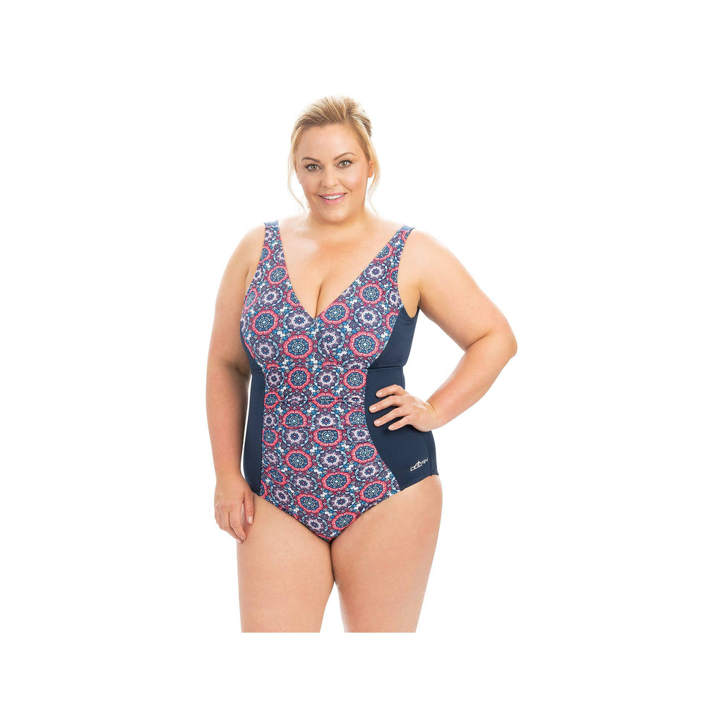 Mosaic V-Neck 1-Piece Swimsuit, Size 16 N8587