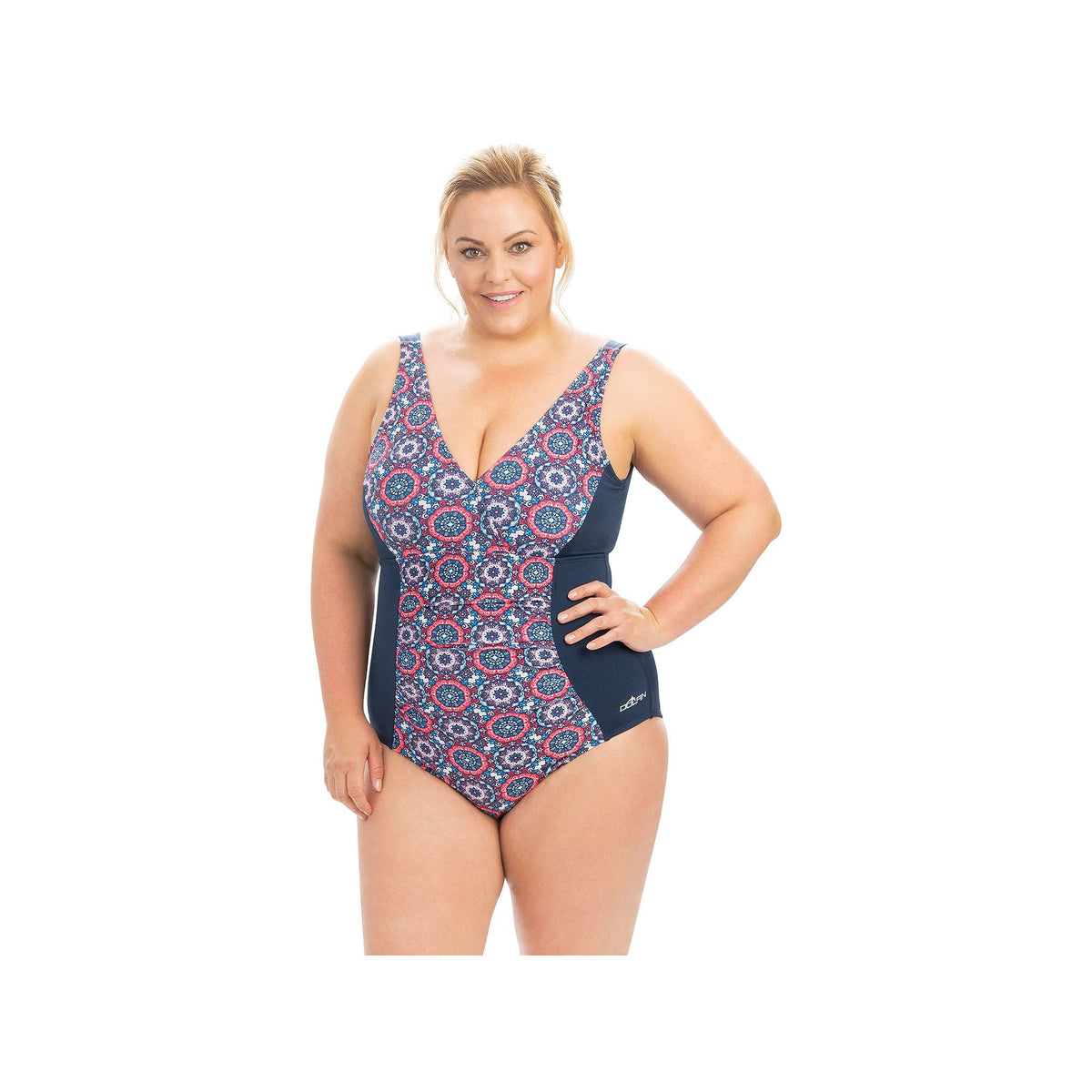 Mosaic V-Neck 1-Piece Swimsuit, Size 16 N8587