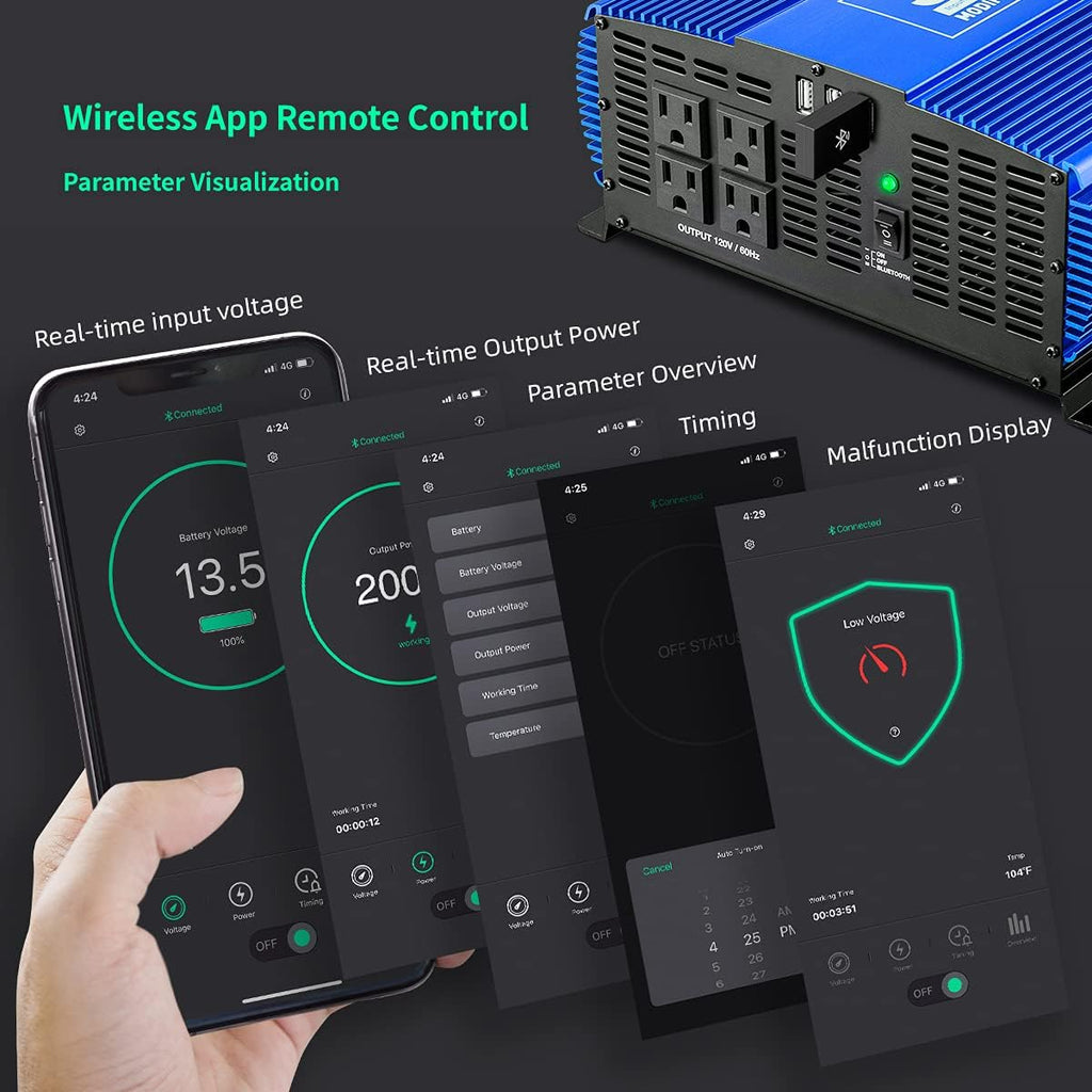 3000W Power Inverter DC12V to 110V AC Car Inverter with 4AC Outlets 2USB Port T29373