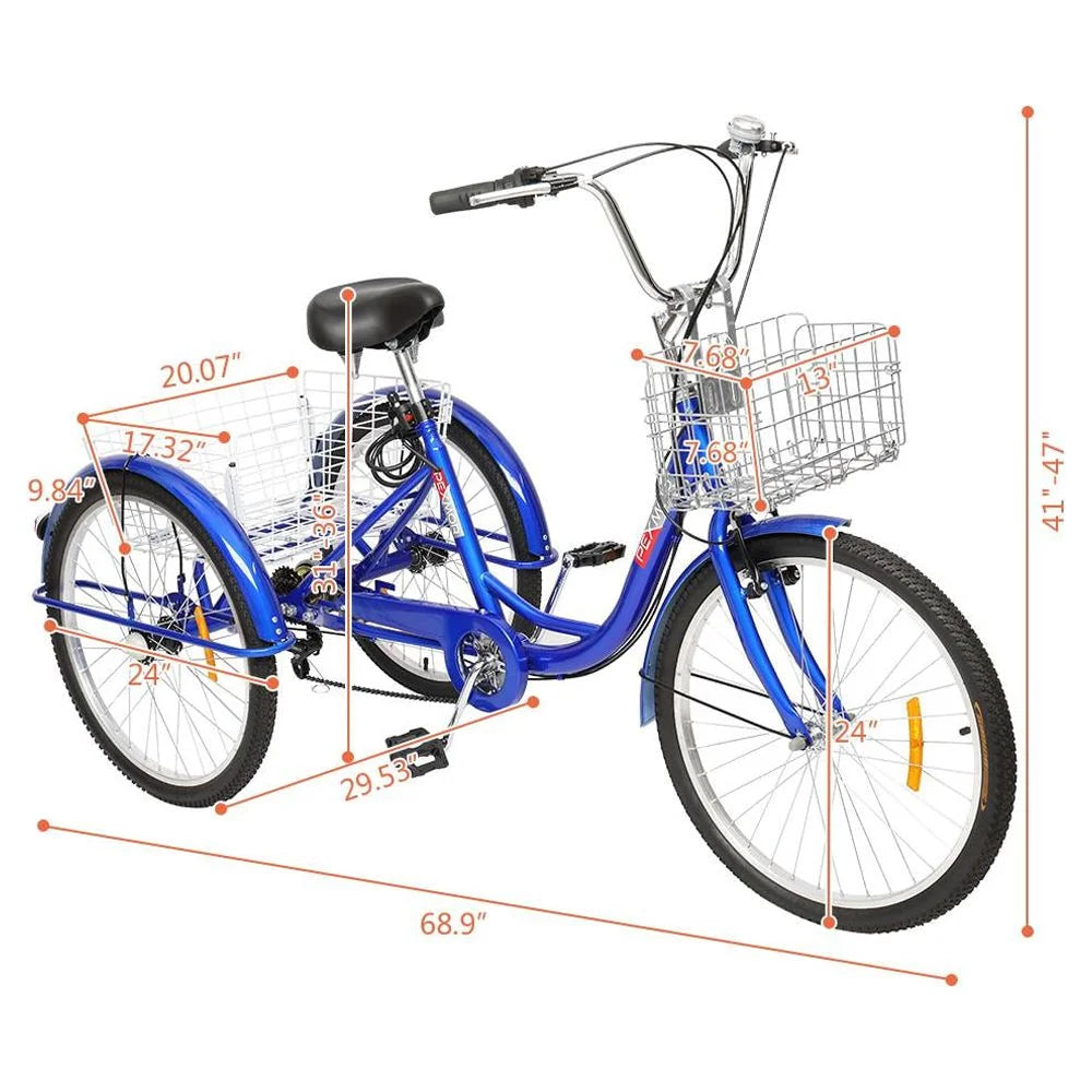 Adult Tricycle 24" Wheels 7 Speed Blue K851495