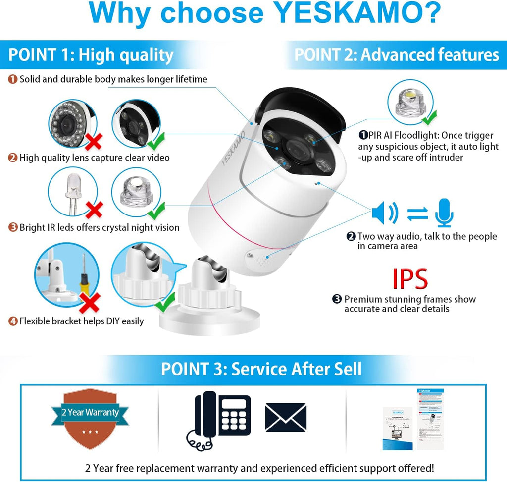 5MP PoE Security Camera System, 4pcs Wired Outdoor PoE IP Cameras, 8CH NVR with 2TB Hard Drive, Color Night Vision E546