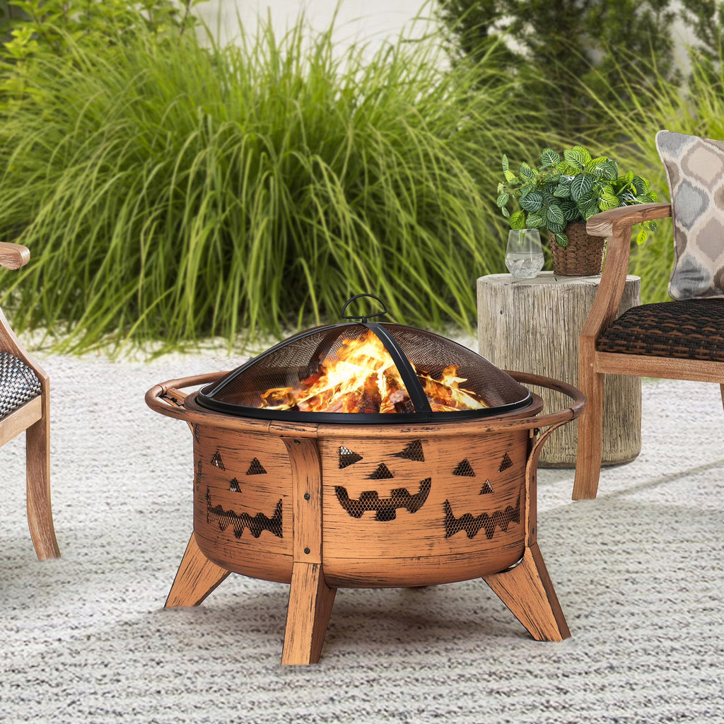 30 in. Outdoor Wood-Burning Steel Fire Pit with Spark Screen and Poker Q736
