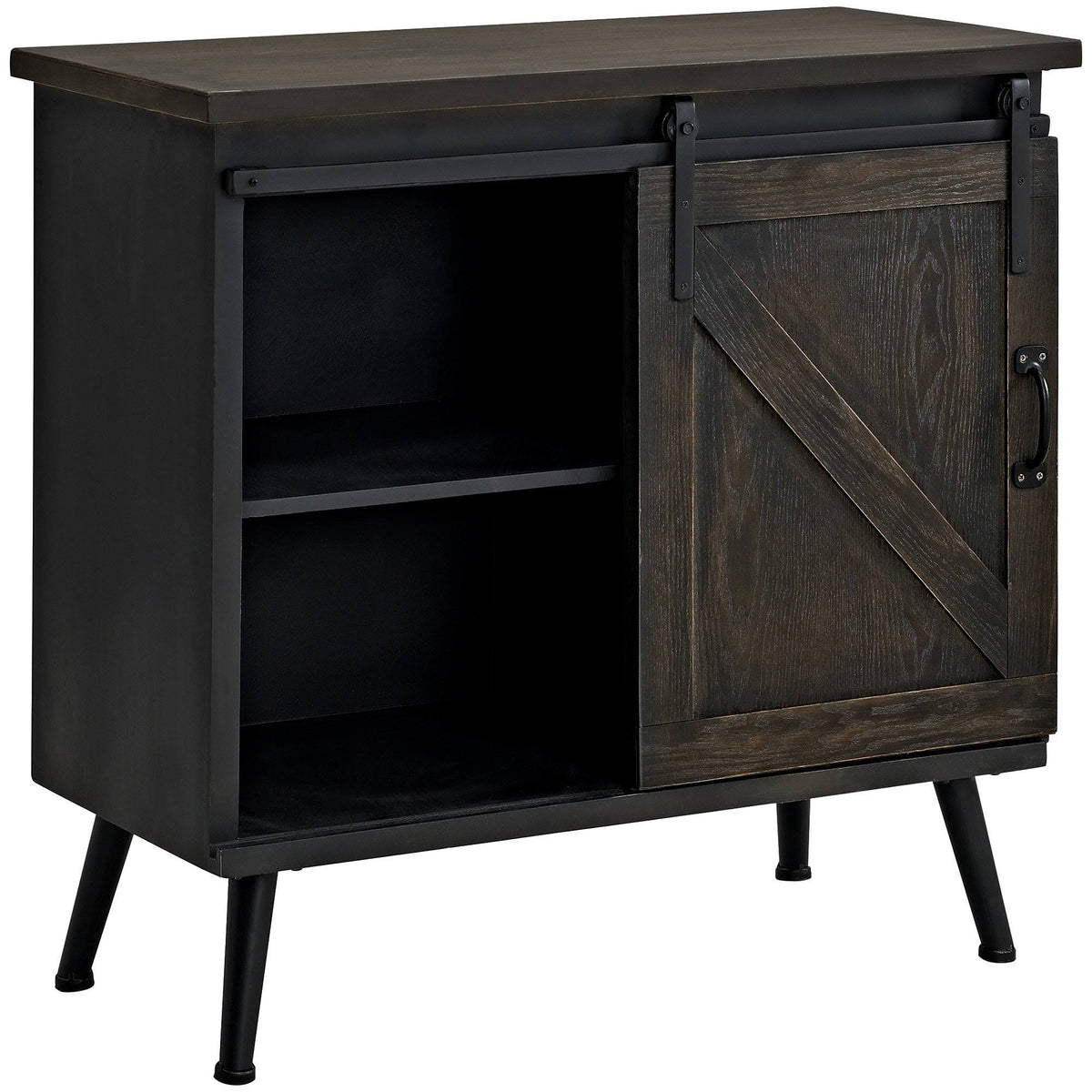 Dark Brown Wood Barn Door Bar Cabinet K3969