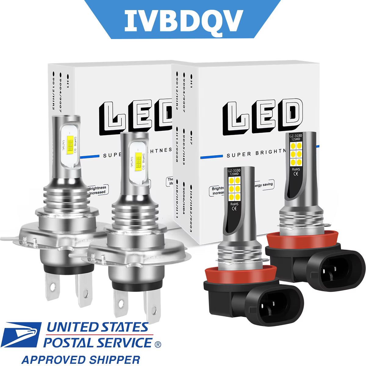 H4 High/Low Beam H11 Fog Light LED Headlight Bulbs 6000K White 4Pcs Z89336