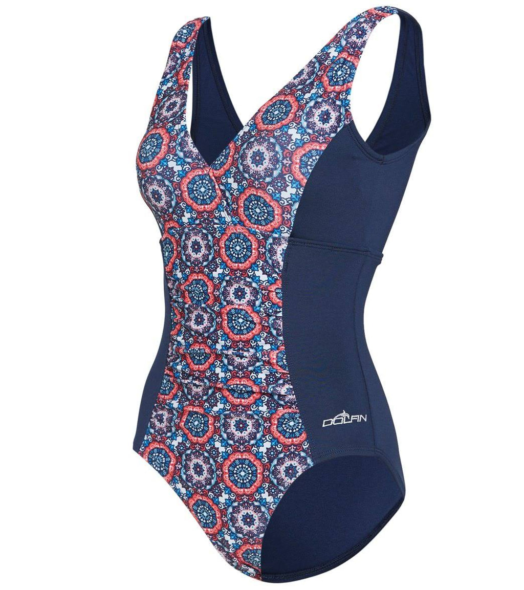 Mosaic V-Neck 1-Piece Swimsuit, Size 16 N8587