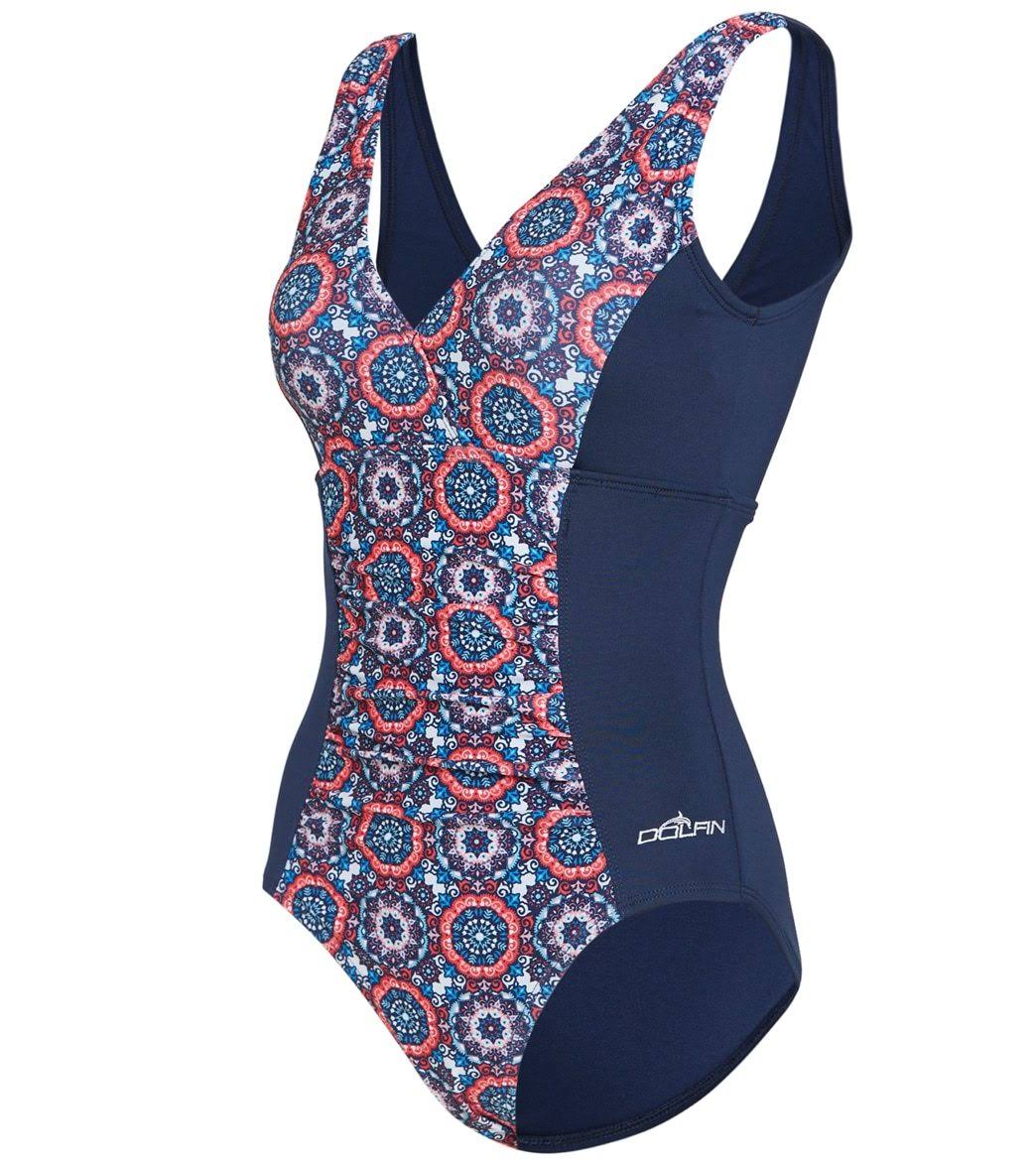 Mosaic V-Neck 1-Piece Swimsuit, Size 16 N8587