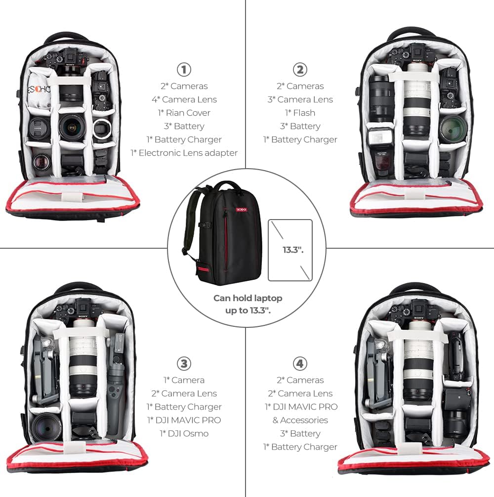 Black Large Waterproof DSLR Camera Backpack K53884